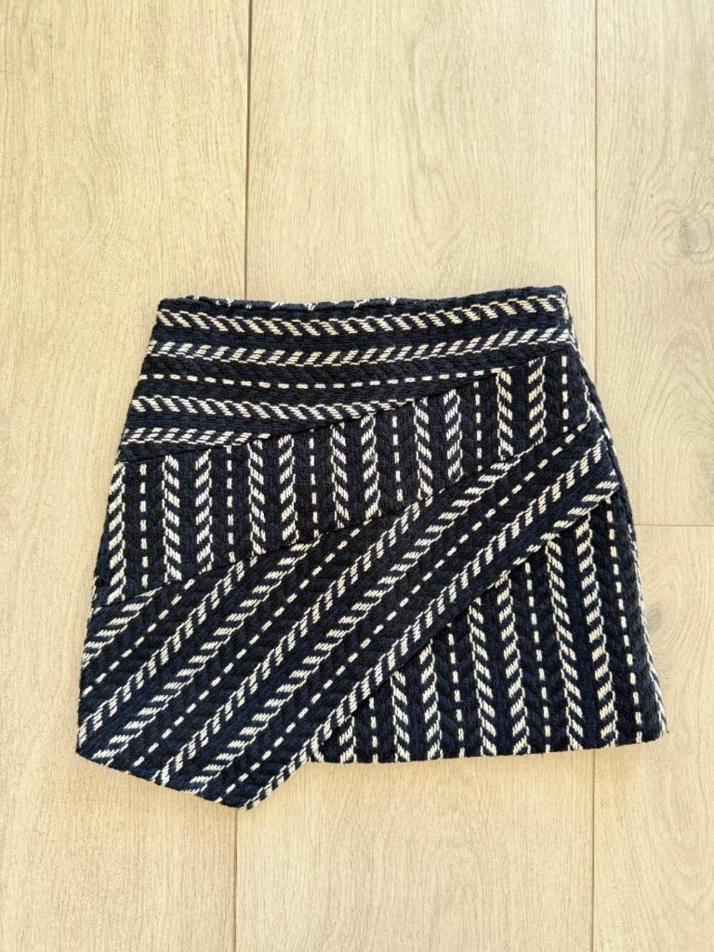 Storets Navy White Tweed Asymmetric Mini Skirt
